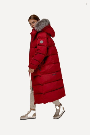 Пальто пуховое Глория Nordic Goose мех Енот (Женский; 52; Винный)